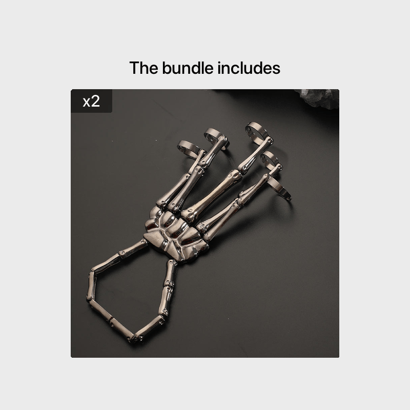 Punk Skull Hand Bone Five Finger Ring Bracelet Chain